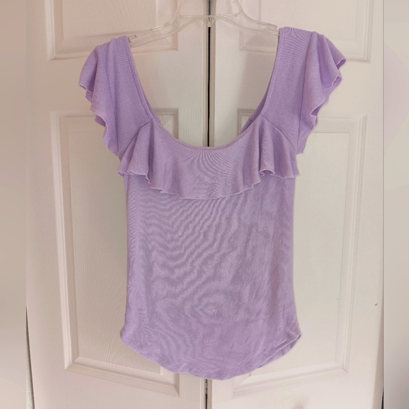 Free People Last Call Lavender Ribbed Flounce Top. Size L. - Picture 5 of 9